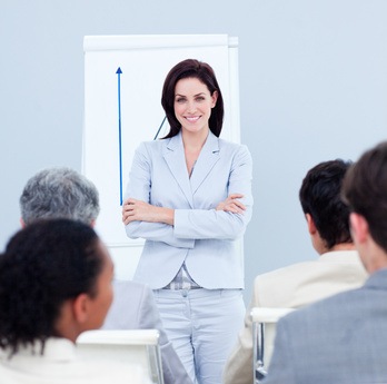 Positive businesswoman doing a presentation