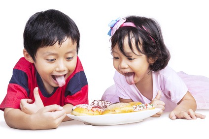 Dinner time with brother and sister isolated